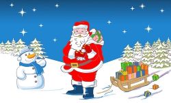 3'x5'>Christmas Santa Sleigh Snowman